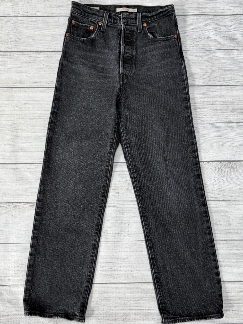 Levi's Premium Ribcage Straight High Rise Jeans Black W25 L27 Minimalist